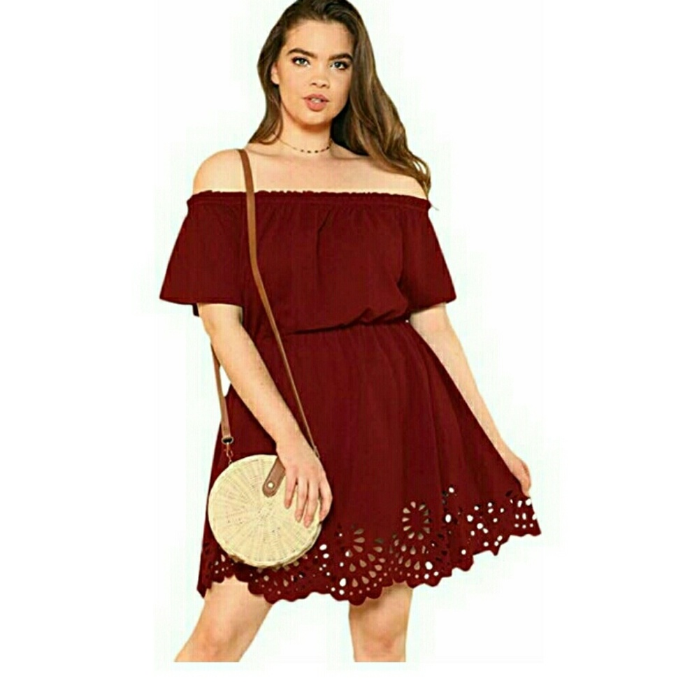 Plus size off the shoulder laser cut dress